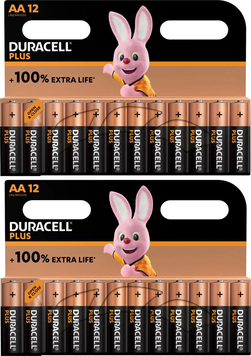 Duracell Alkaline Plus 100 AA Batterijen - 24 stuks