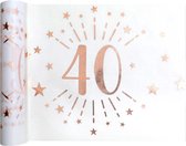 Santex Tafelloper op rol - 2x - 40 jaar verjaardag - polyester - wit/rose goud - 30 x 500 cm