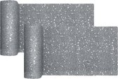 Santex Kerstdiner glitter tafelloper smal op rol - 2x - zilver - 18 x 500 cm - polyester