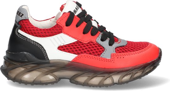 Braqeez 423322-541 Jongens Lage Sneakers - Rood/Zwart - Leer - Veters