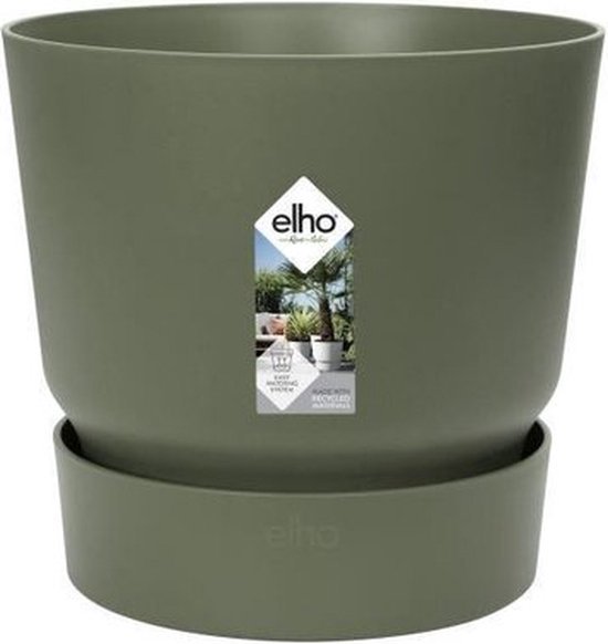 Elho Greenville Rond 47 - Grote Bloempot voor Buiten met Waterreservoir - 100% Gerecycled Plastic - Ø 47 x H 44 cm - Blad Groen