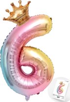 Cijfer Ballon nummer 6 - Prins - Prinses - Royal Rainbow - Ballon - Regenboog Unicorn Kleuren - Prinsessen Verjaardag