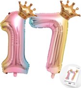 Cijfer Ballon nummer 17 - Prins - Prinses - Royal Rainbow - Ballon - Regenboog Unicorn Kleuren - Prinsessen Verjaardag