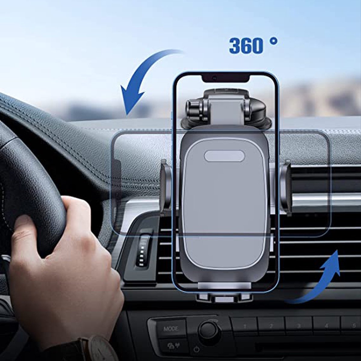 Telefoonhouder Auto - Zwart - Dashboard en Voorruit - GSM houder - 360 Graden Draaien - Breedte Aanpassing - Ventilatierooster - Zuignap - Auto houder telefoon - Carkit – foto 3