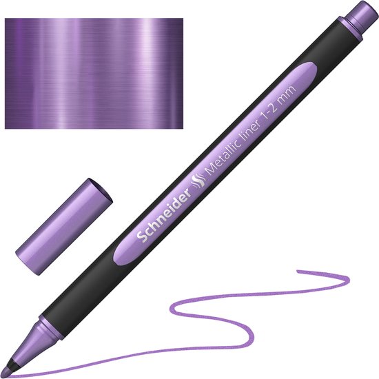 Stylo Liner Schneider métallique violet 1-2mm avec capuchon et ligne violette.