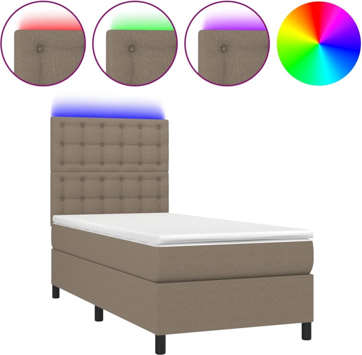 vidaXL - Boxspring - met - matras - en - LED - stof - taupe - 90x190 - cm