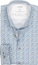 OLYMP 24/7 modern fit overhemd - tricot - wit met blauw en beige dessin (contrast) - Strijkvriendelijk - Boordmaat: 44