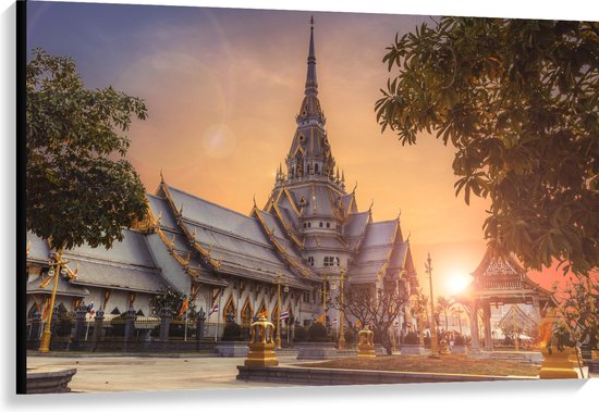 Canvas - Mooi Kasteel met Zonsondergang in Thailand - 120x80 cm Foto op Canvas Schilderij (Wanddecoratie op Canvas)