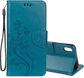 Reliëf vlinderpatroon horizontaal flip lederen tas met kaartsleuf & houder & portemonnee & draagriem voor iPhone XS Max (blauw)