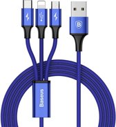 Baseus Speed ​​Series 1,2 m 3A (1 x 8pin + 1 x Micro USB + 1 x Type-C naar USB) Data Sync Kabel Oplaadkabel, voor iPhone & iPad & iPod, Samsung, HTC, Sony, Huawei, Xiaomi, Meizu, O