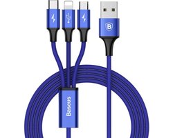 Baseus Speed ​​Series 1,2 m 3A (1 x 8pin + 1 x Micro USB + 1 x Type-C naar USB) Data Sync Kabel Oplaadkabel, voor iPhone & iPad & iPod, Samsung, HTC, Sony, Huawei, Xiaomi, Meizu, OnePlus , Letv ((Marineblauw)