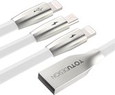 TOTUDESIGN 1.5m 2.1A 3 in 1 USB 8 pins Data Sync Micro USB oplaadkabel iPhone / iPad / Galaxy / Huawei / Xiaomi / LG / HTC / Meizu / Enz (wit)