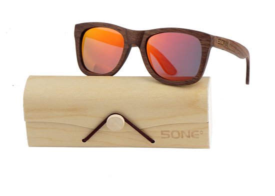 5one® zonnebril Walnut Fire Red hout rode lens 2017580