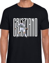 Ronaldo Uniseks T-Shirt - Zwart text wit- Maat S - Korte mouwen - Ronde hals - Normale pasvorm - Cristiano ronaldo - Voetbal - Voor mannen & vrouwen - Kado - Veldman prints & packaging