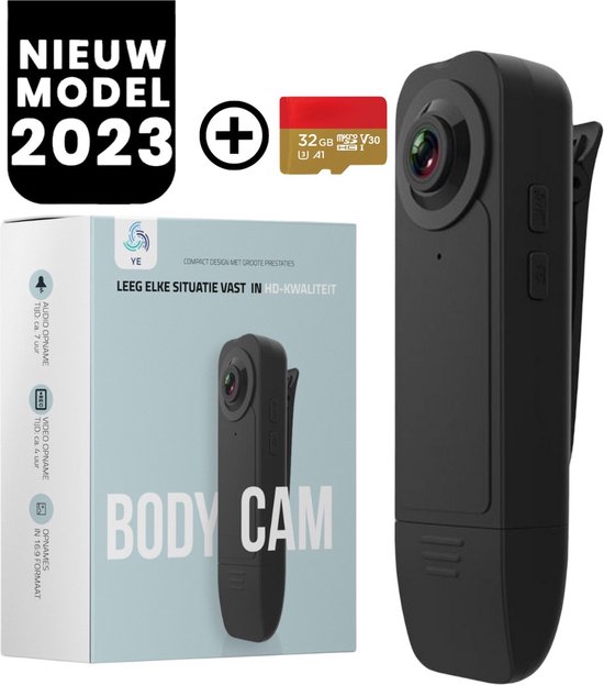 YE® Bodycam FullHD 1080P/30fps Bewegingsdetectie Continu (Loop