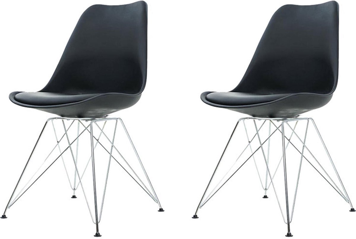 Essence Metal Stoel zwart - Chroom onderstel - Set van 2