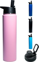 Bouteille Thermos - Pink Pastel - 700 ML - Bouchon Extra Avec Paille & Bec verseur - Bouteille d'Eau Avec Paille - Bouteille Isotherme - Sans BPA - Étanche