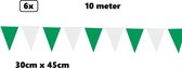 6x Mega vlaggenlijn groen/wit 30cm x 45cm 10 meter - Reuze vlaggenlijn - vlaglijn mega thema feest verjaardag optocht festival