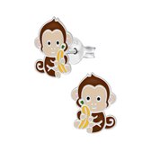 Oorbellen meisje | Zilveren kinderoorbellen | Zilveren oorstekers, aapje met banaan