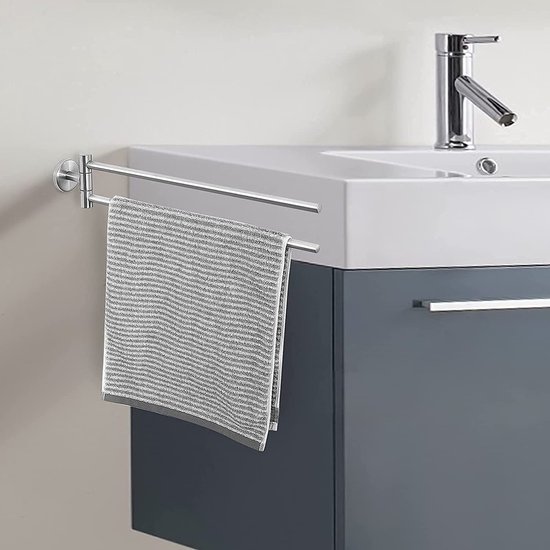 Porte Serviette Salle de Bain sans Percage, Porte-Serviettes Murale en  Acier Inoxydable 304 Deux Barres Pivotantes 