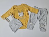 Baby 3 delige set -maat 60/68 - geel - rompertje - broekje muts - kleuren varianten geel - groen - roze maat 62 68 74