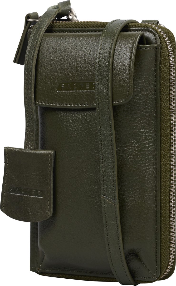Salted Dames Telefoontasje - Portemonnee tasje - Glad leer - Legergroen