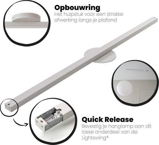 Lightswing® Twin Ophangsysteem voor twee Hanglampen tot 2,5 KG per lamp - Mat Wit - 90cm Verplaatsbare Verlichting - Verstelbare Lamp Systeem - Lightswing