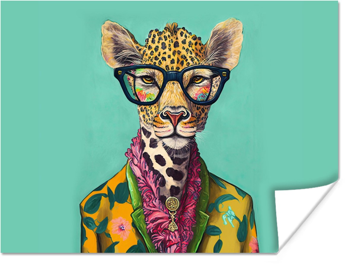 Poster Bladeren - Bril - Giraffe - Dieren - Design - 80x60 cm
