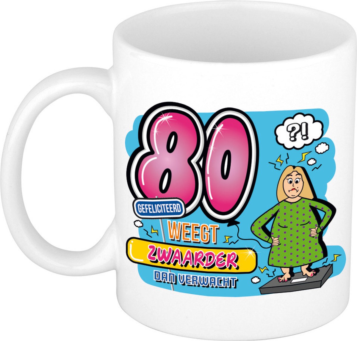 Bellatio Decorations cadeau mok - 80 weegt zwaarder dan verwacht - keramiek - 300 ml