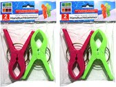 Jedermann Handdoekknijpers XL - 4x - groen/roze - kunststof - 12 cm - wasknijpers