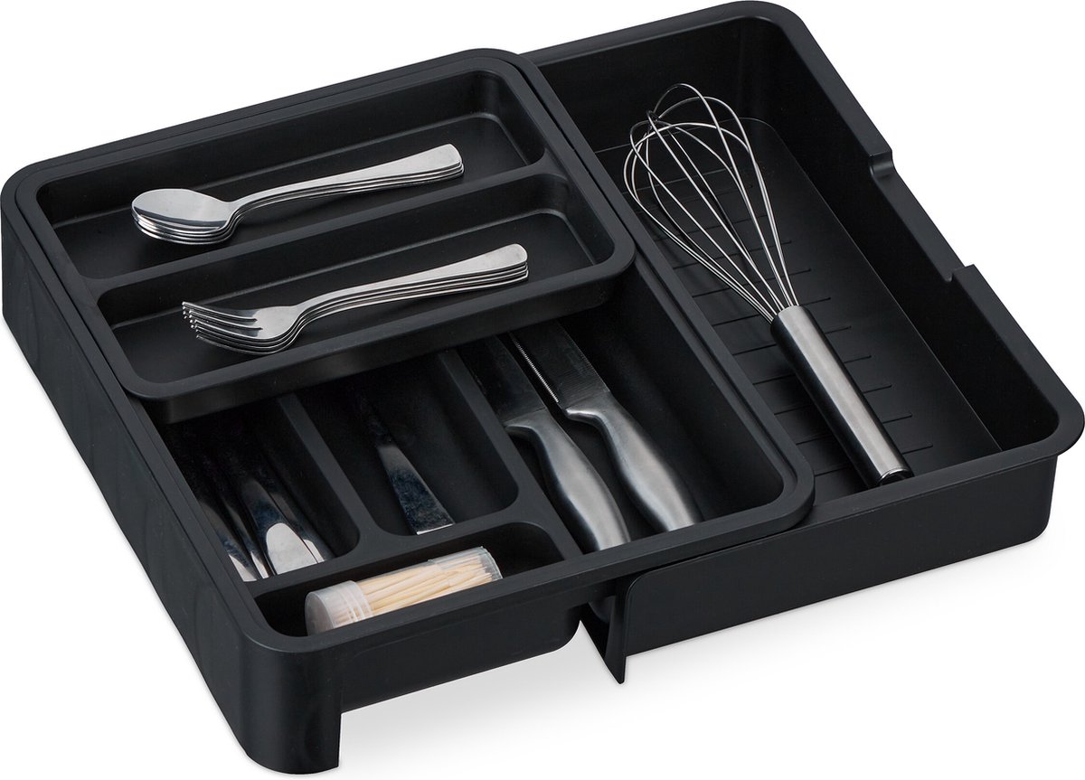 bestekbak uitschuifbaar - kunststof - 7 vakken - 23,5 - 40 cm - bestek organizer keukenlade