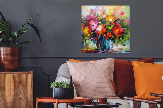 Poster Fleurs - Coloré - Pot de fleurs - Peinture à l'huile - 50x50 cm