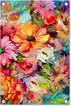 Tuindecoratie Bloemen - Kleurrijk - Kunst - Olieverf - 40x60 cm - Tuinposter - Tuindoek - Buitenposter