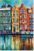 Tuinposter - Tuindoek - Tuinposters buiten - Amsterdam - Olieverf - Gracht - Schilderij - Kunst - 80x120 cm - Tuin