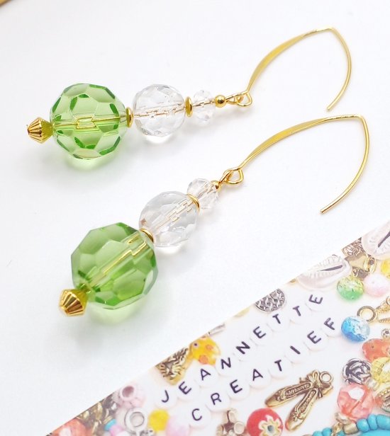 Jeannette-Creatief® - Chique - Groen & Transparant - Dames Oorbellen - Groene Oorbellen - Oorbellen Groen - Oorbellen met Kralen - Glaskralen