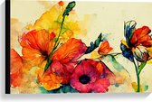 Canvas - Abstracte Bloemen in Verschillende Kleuren van Waterverf - 60x40 cm Foto op Canvas Schilderij (Wanddecoratie op Canvas)
