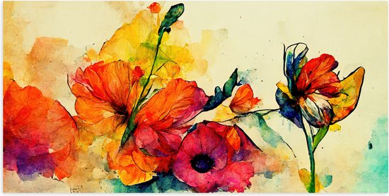 Poster Glanzend – Abstracte Bloemen in Verschillende Kleuren van Waterverf - 100x50 cm Foto op Posterpapier met Glanzende Afwerking