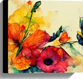 Canvas - Abstracte Bloemen in Verschillende Kleuren van Waterverf - 30x30 cm Foto op Canvas Schilderij (Wanddecoratie op Canvas)