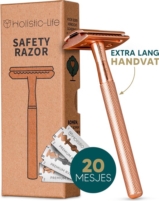 Safety Razor + 20 RVS Scheermesjes – Vrouw & Mannen – Scheren – Zero Waste Scheermes – Duurzaam Cadeau – Double edge blades