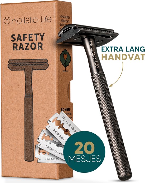 Safety Razor + 20 RVS Scheermesjes – Vrouw & Mannen – Scheren – Zero Waste Scheermes – Duurzaam Cadeau – Double edge blades