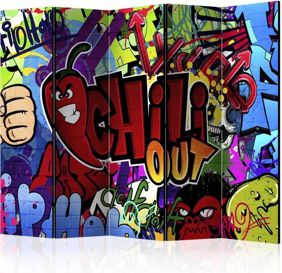 Vouwscherm - Chill out, Graffiti 225x172cm , gemonteerd geleverd, dubbelzijdig geprint (kamerscherm)