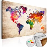 Afbeelding op kurk - Wereldkaart In Kleur, Multikleur , 1luik