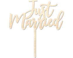 Houten caketopper / taarttopper - Just Married - Taart / Cake topper op bestelling gemaakt