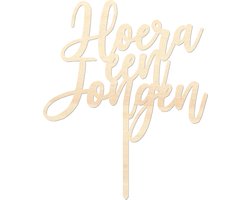 Houten caketopper / taarttopper - Hoera een Jongen - Taart / Cake topper op bestelling gemaakt