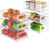 Organisateur de réfrigérateur BOTC - Opbergbox 6 pièces - Organisateur de tiroir - Rangement pour sièges-auto de Cuisine - Boîte de rangement - Plateaux de réfrigérateur - Transparent