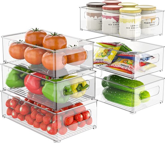 Foto: Botc koelkast organizer 6 stuks opbergbox 26 15 5 7cm lade organizer keuken organizers opbergdoos koelkast bakjes transparant