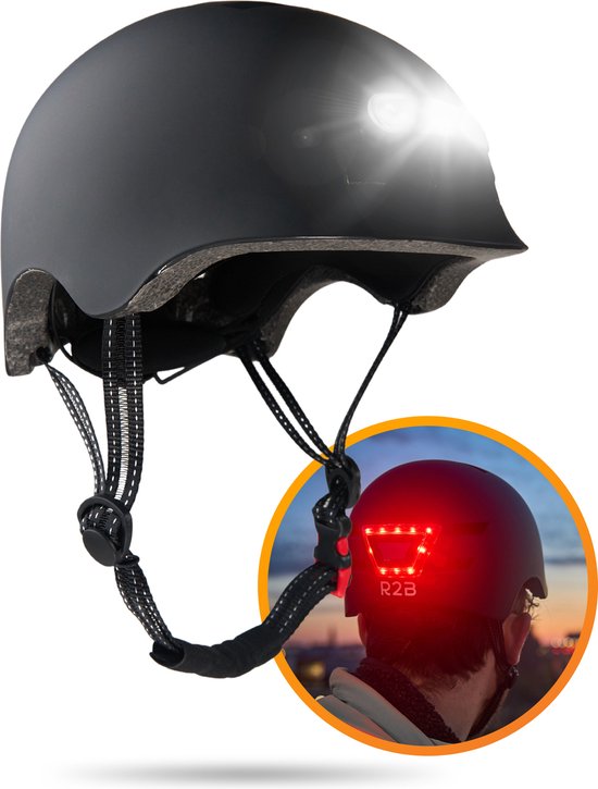 Foto: R2b fietshelm volwassenen geschikt voor dames heren met led verlichting maat l 58 61 cm fiets helm elektrische fiets ook als fatbike skate helm