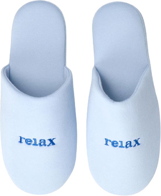 Pantoffels met tekst "RELAX" - Lichtblauw - Polyester / Kunststof - Maat 36 / 37