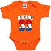Oranje race fan romper voor babys - racing 33 Max - coureur supporter rompertje / outfit baby 56