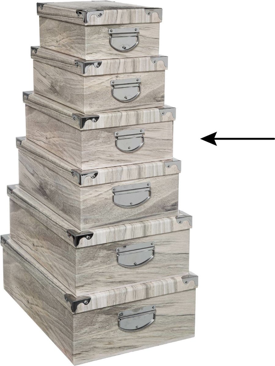 5Five Opbergdoos/box - 2x - Houtprint licht - L36 x B24.5 x H12.5 cm - Stevig karton - Treebox